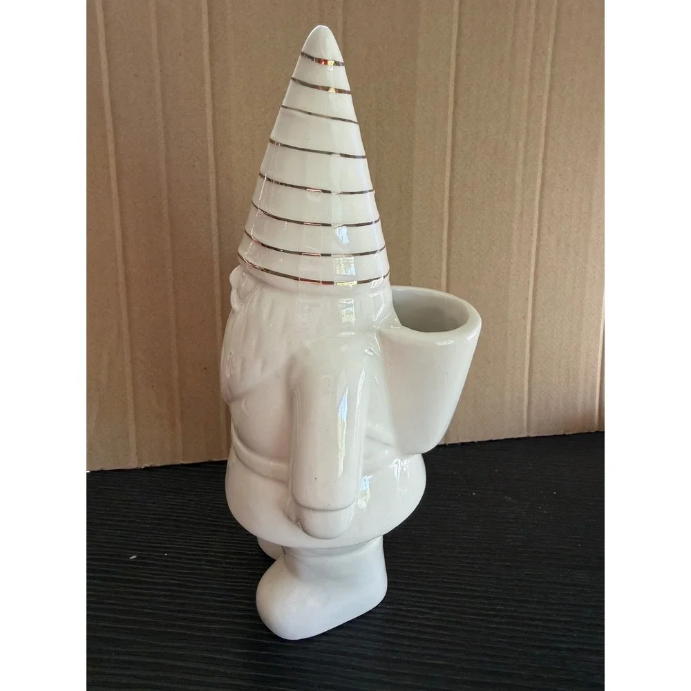 Paper Source Paula Joerling White Stoneware Gnome Vase Silver Stripe Holiday 8